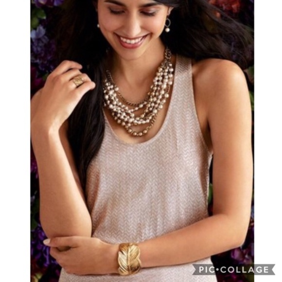 Stella & Dot | Bold Gold Retired Feather Secret Garden Cuff Bracelet - Picture 3 of 4